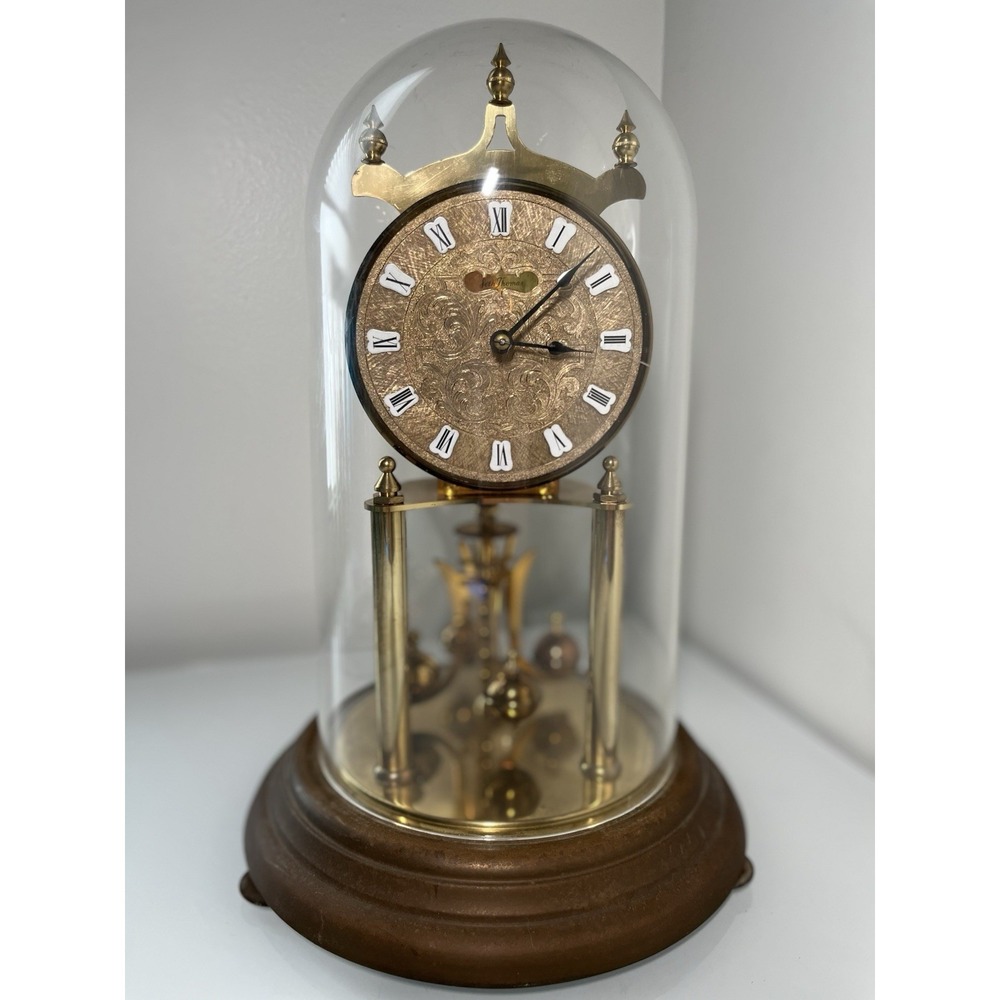 VTG SETH THOMAS Brass Glass Dome 400 Day‎ Anniversary Shelf Clock Germany